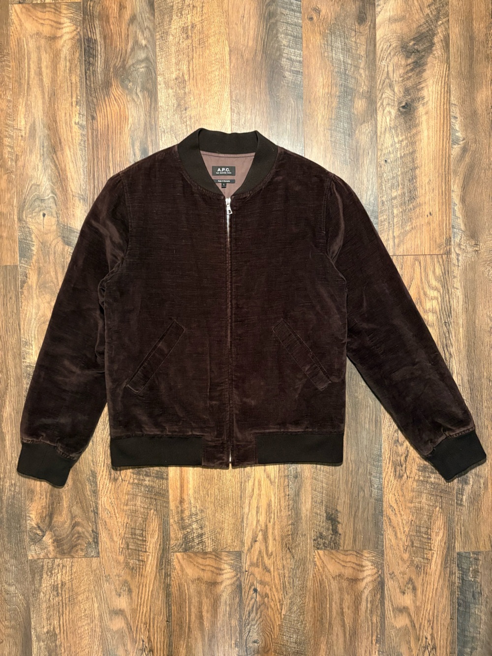 A.P.C. Barett Velvet Bomber Jacket Men’s L Maroon Brown Cotton Linen Romania